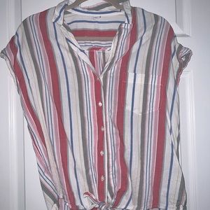 Short sleeve striped button up from Old Navy. Small tie up knot at the bottom.